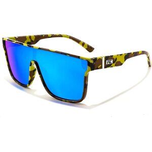 Women's Yellow Camouflage Frame & Blue Mirrored Stylish Square Large Sun Glasses